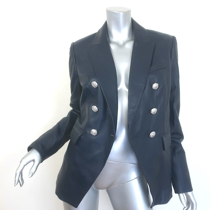 Veronica Beard Miller Leather Double Breasted Dickey Jacket Navy Size 8 NEW