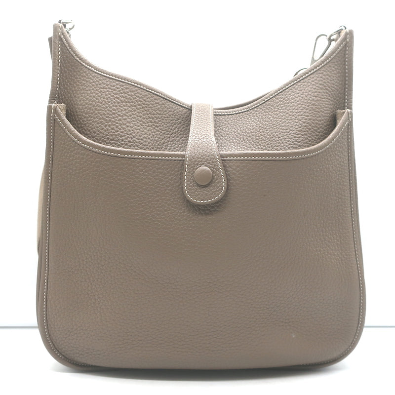 Hermes Evelyne III 33 GM Hobo Bag Etoupe Clemence Leather Crossbody