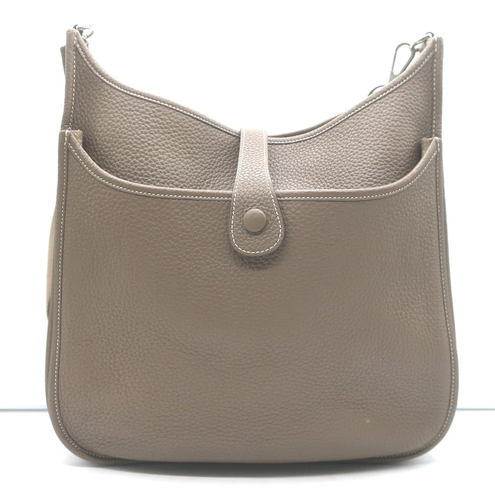 Hermes Evelyne III 33 GM Hobo Bag Etoupe Clemence Leather Crossbody