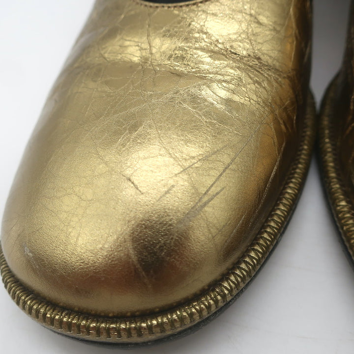 Sam Reychler Heeled Mary Janes Old Gold Metallic Leather Size 37.5