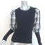 Veronica Beard Leila Plaid-Sleeve Sweater Navy Wool-Blend Size Small