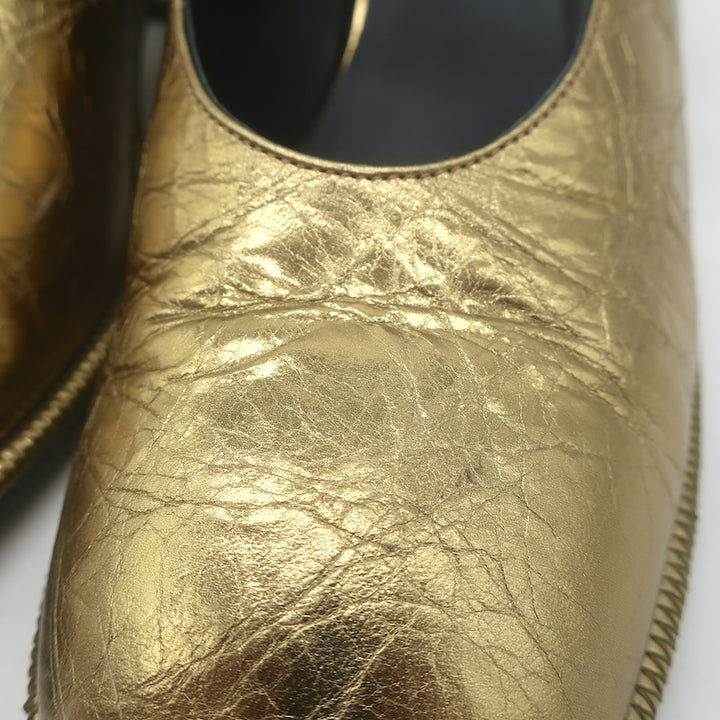 Sam Reychler Heeled Mary Janes Old Gold Metallic Leather Size 37.5