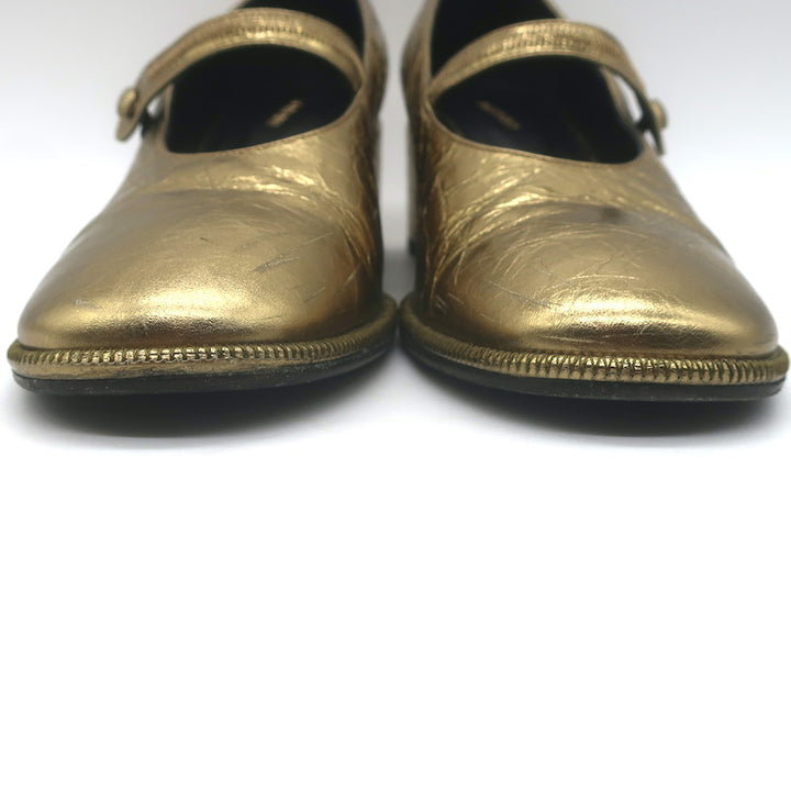 Sam Reychler Heeled Mary Janes Old Gold Metallic Leather Size 37.5