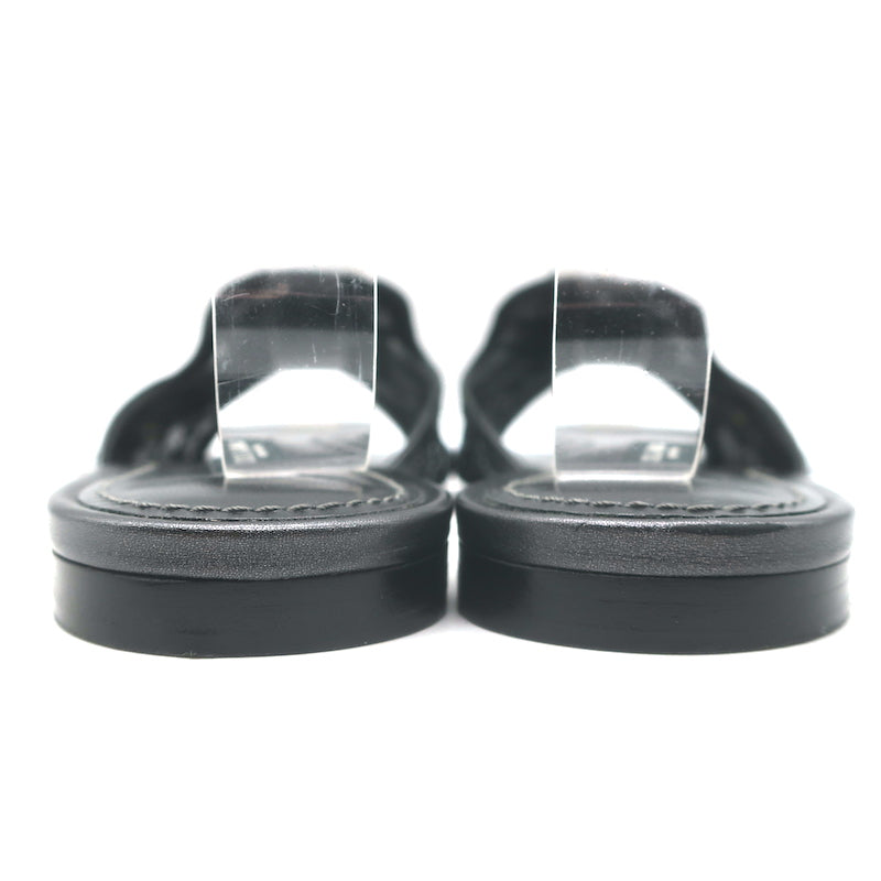 Dolce &amp; Gabbana Sofia Crystal-Embellished Lace Slides Gunmetal Leather Size 38