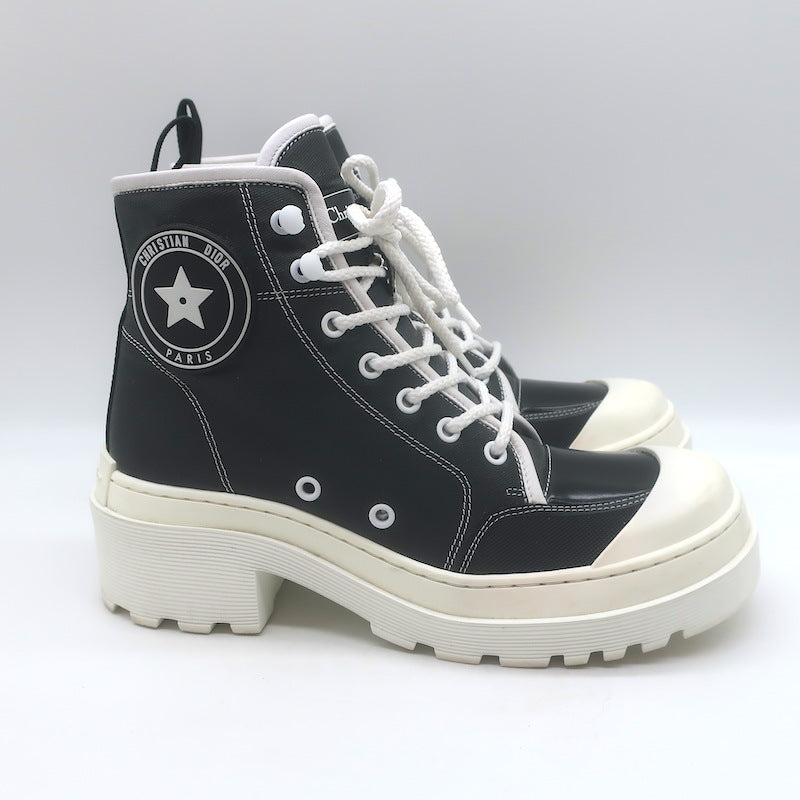 Christian Dior D-Rise Lace-Up Ankle Boots Black Canvas Size 38.5