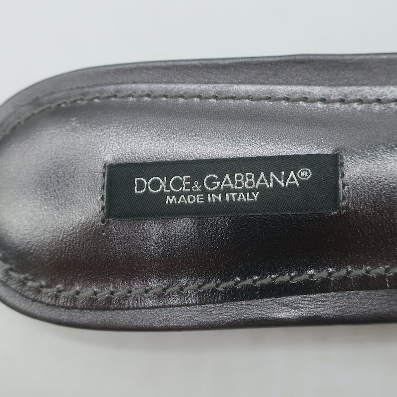 Dolce &amp; Gabbana Sofia Crystal-Embellished Lace Slides Gunmetal Leather Size 38