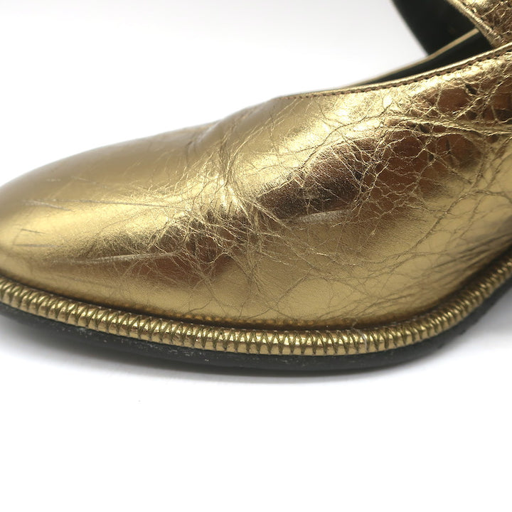 Sam Reychler Heeled Mary Janes Old Gold Metallic Leather Size 37.5