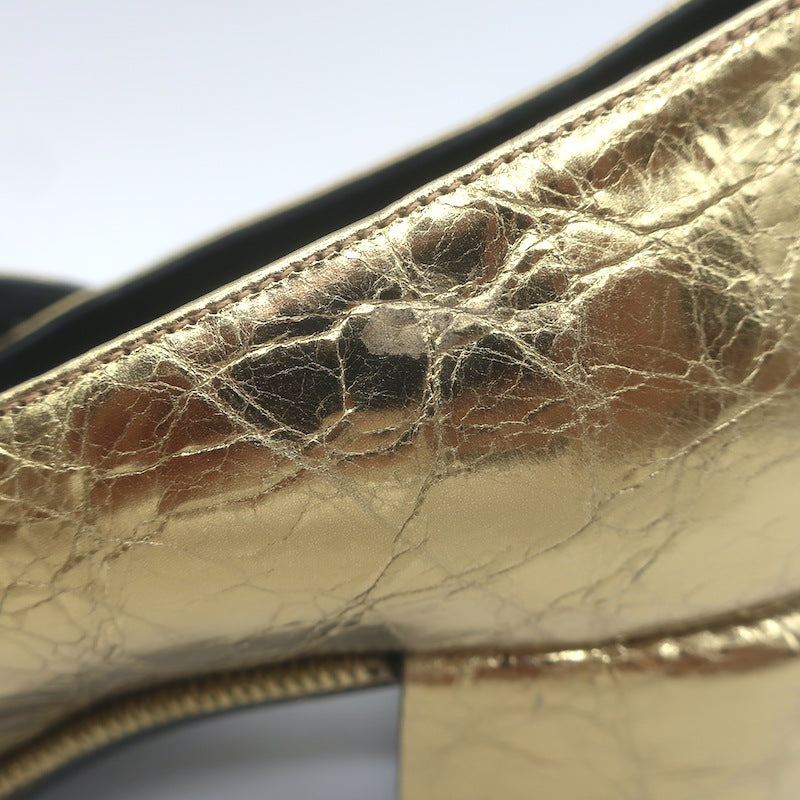 Sam Reychler Heeled Mary Janes Old Gold Metallic Leather Size 37.5