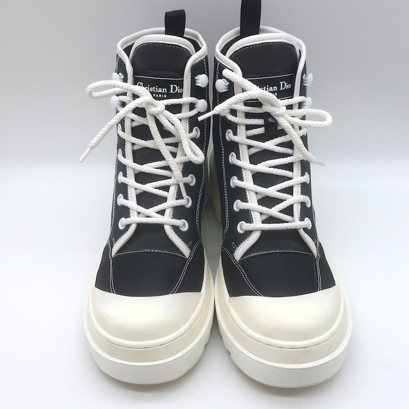Christian Dior D-Rise Lace-Up Ankle Boots Black Canvas Size 38.5
