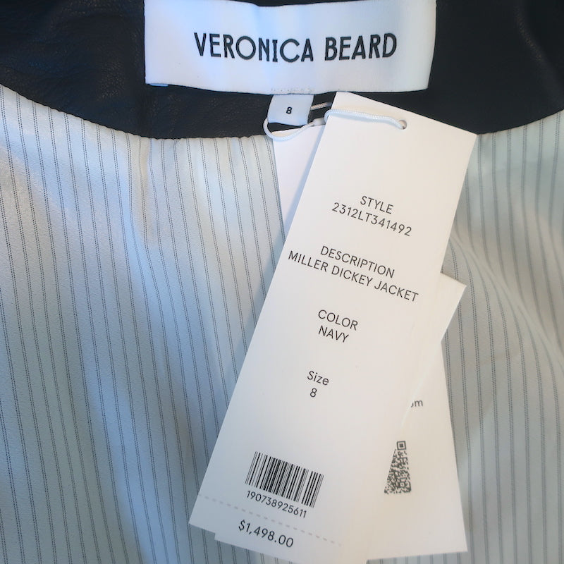 Veronica Beard Miller Leather Double Breasted Dickey Jacket Navy Size 8 NEW