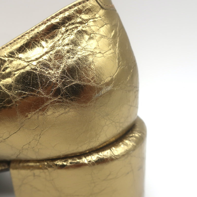 Sam Reychler Heeled Mary Janes Old Gold Metallic Leather Size 37.5