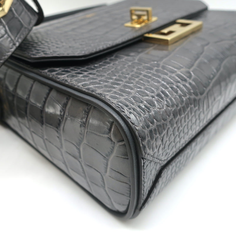 Givenchy Eden Medium Shoulder Bag Grey Crocodile Effect Leather Crossb –  Celebrity Owned