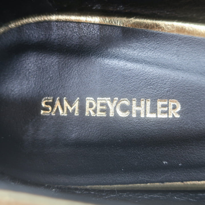 Sam Reychler Heeled Mary Janes Old Gold Metallic Leather Size 37.5