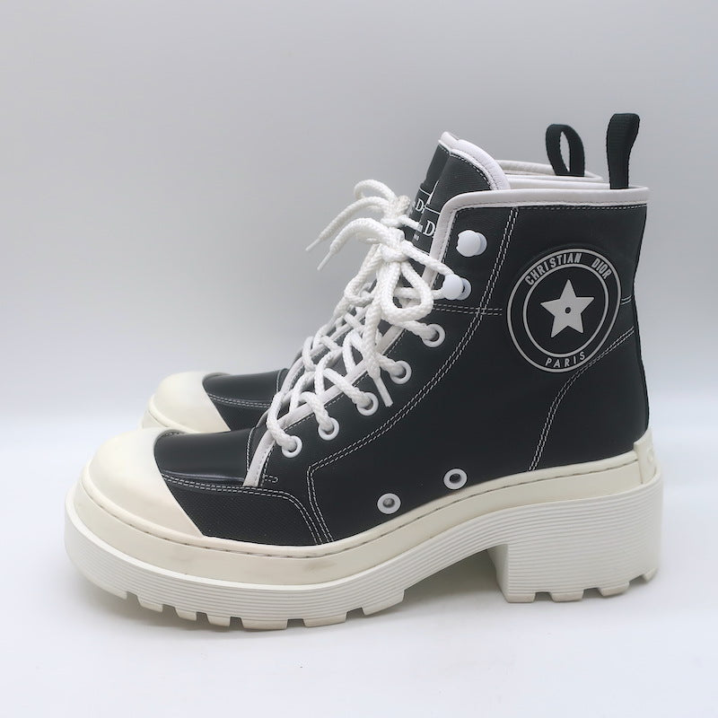 Christian Dior D-Rise Lace-Up Ankle Boots Black Canvas Size 38.5