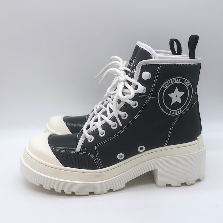 Christian Dior D-Rise Lace-Up Ankle Boots Black Canvas Size 38.5