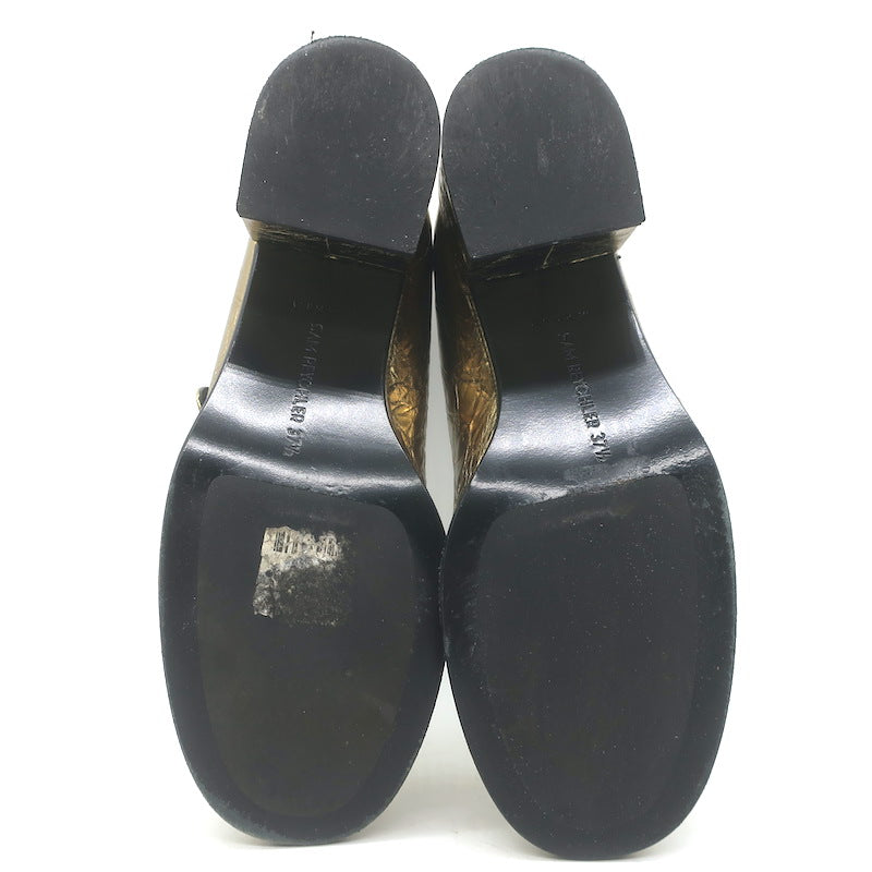 Sam Reychler Heeled Mary Janes Old Gold Metallic Leather Size 37.5