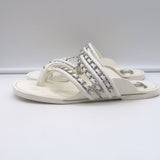 Chanel 19C CC Chain-Trimmed Crisscross Slide Sandals White Leather Size 38