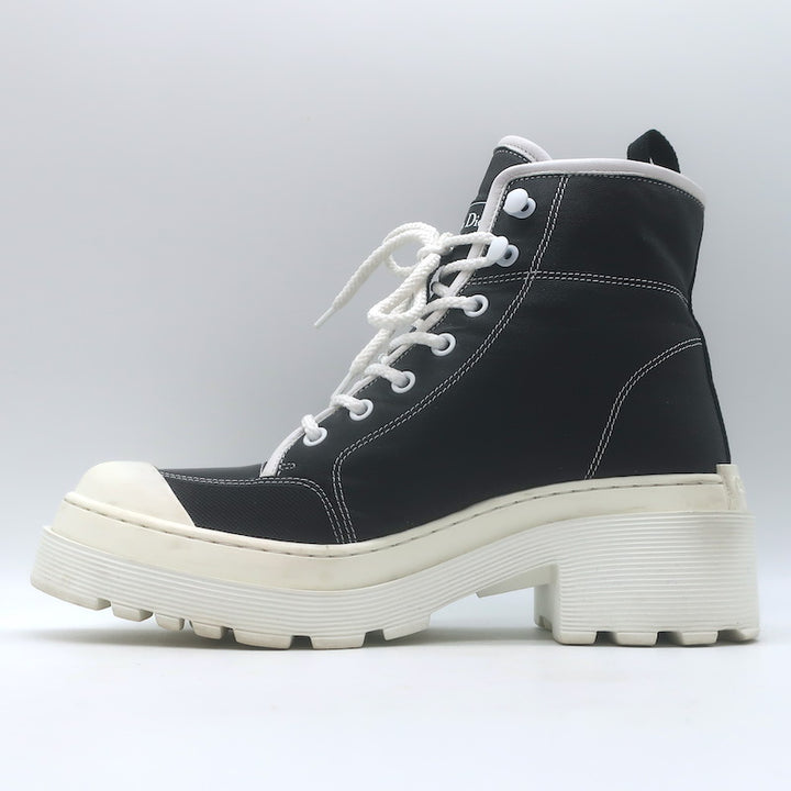 Christian Dior D-Rise Lace-Up Ankle Boots Black Canvas Size 38.5