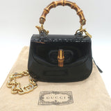Gucci Mini 1947 Bamboo Handle Crystal GG Chain Strap Bag Black Patent NEW