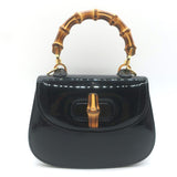 Gucci Mini 1947 Bamboo Handle Crystal GG Chain Strap Bag Black Patent NEW