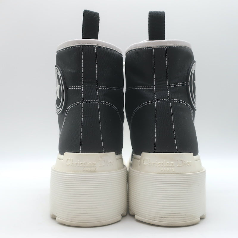 Christian Dior D-Rise Lace-Up Ankle Boots Black Canvas Size 38.5