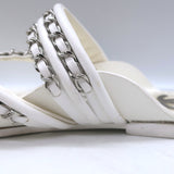Chanel 19C CC Chain-Trimmed Crisscross Slide Sandals White Leather Size 38