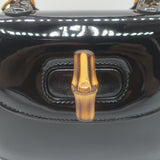 Gucci Mini 1947 Bamboo Handle Crystal GG Chain Strap Bag Black Patent NEW
