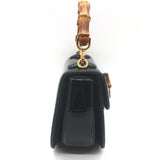 Gucci Mini 1947 Bamboo Handle Crystal GG Chain Strap Bag Black Patent NEW