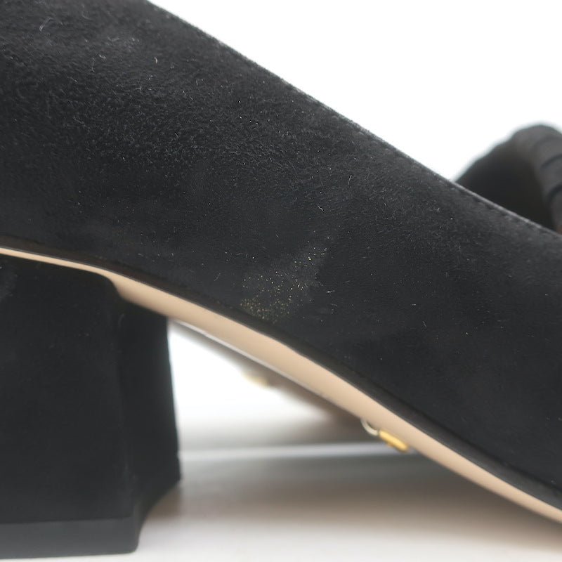 Gucci GG Marmont Fringed Loafer Pumps Black Suede Size 36.5