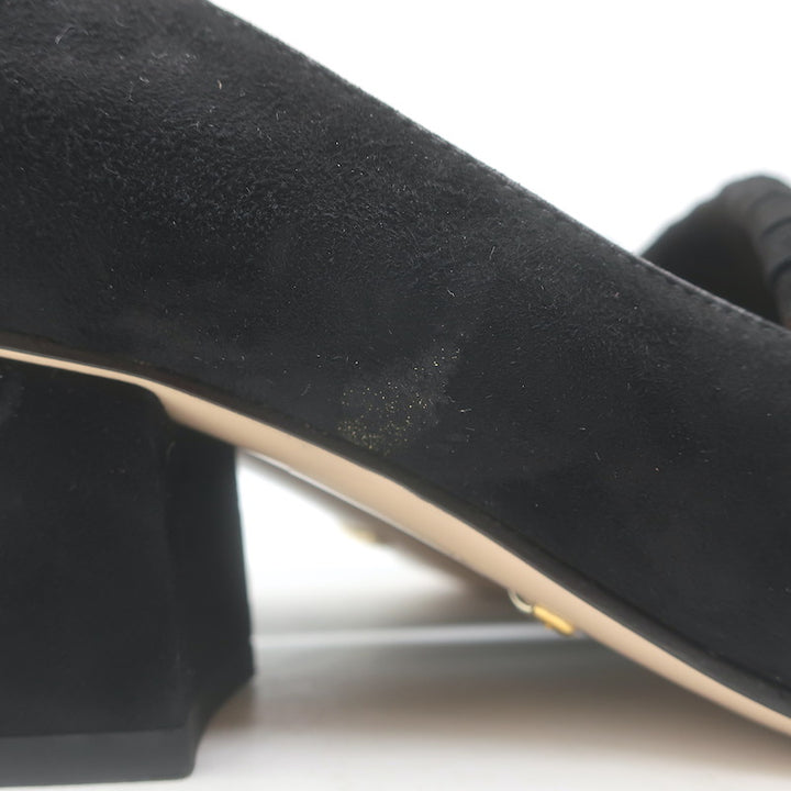 Gucci GG Marmont Fringed Loafer Pumps Black Suede Size 36.5