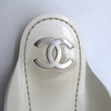 Chanel 19C CC Chain-Trimmed Crisscross Slide Sandals White Leather Size 38