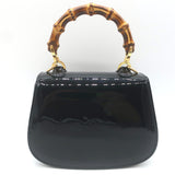 Gucci Mini 1947 Bamboo Handle Crystal GG Chain Strap Bag Black Patent NEW