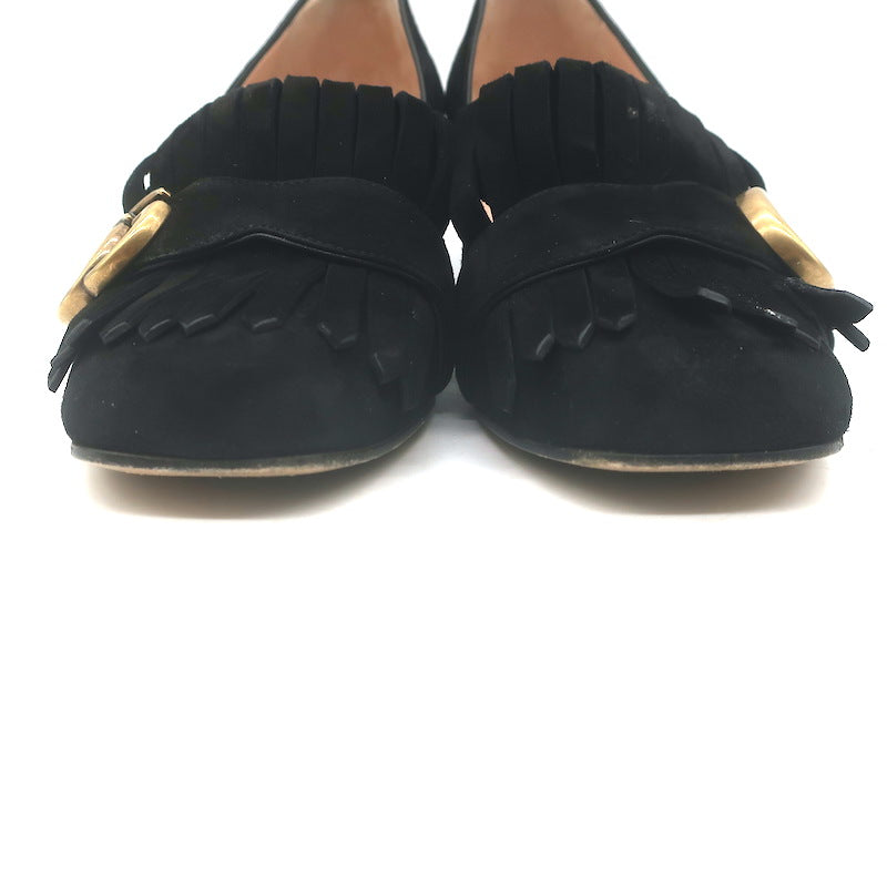 Gucci GG Marmont Fringed Loafer Pumps Black Suede Size 36.5