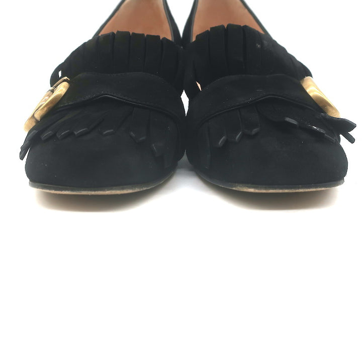 Gucci GG Marmont Fringed Loafer Pumps Black Suede Size 36.5
