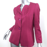John Galliano Leaf-Embroidered Jacket Magenta Crepe Size US 6 Two Button Blazer