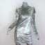 Helmut Lang Disco Sequin Mini Dress Silver Size Small Cutout Sleeve Mock Neck