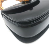 Gucci Mini 1947 Bamboo Handle Crystal GG Chain Strap Bag Black Patent NEW