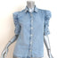 FRAME Ruched Puff Sleeve Denim Shirt Cresthaven Blue Size Small Button-Up Top