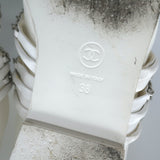 Chanel 19C CC Chain-Trimmed Crisscross Slide Sandals White Leather Size 38