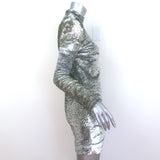Helmut Lang Disco Sequin Mini Dress Silver Size Small Cutout Sleeve Mock Neck