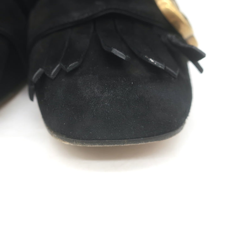 Gucci GG Marmont Fringed Loafer Pumps Black Suede Size 36.5