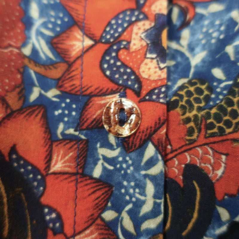 Ulla Johnson Ivette Ruffled Button-Up Blouse Blue/Red Floral Print Silk Size 10