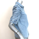 FRAME Ruched Puff Sleeve Denim Shirt Cresthaven Blue Size Small Button-Up Top