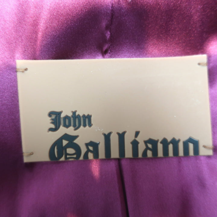 John Galliano Leaf-Embroidered Jacket Magenta Crepe Size US 6 Two Button Blazer