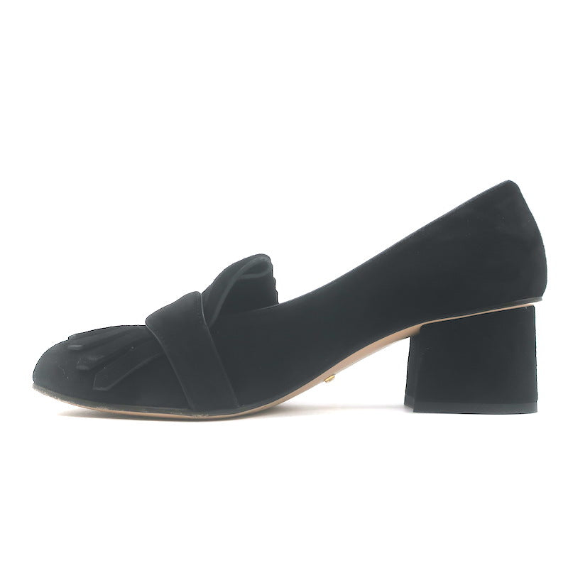 Gucci GG Marmont Fringed Loafer Pumps Black Suede Size 36.5