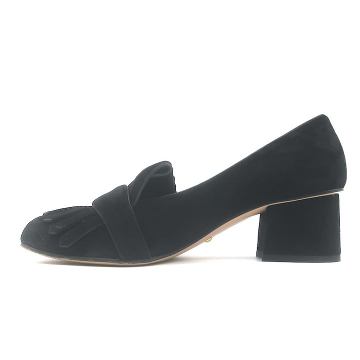 Gucci GG Marmont Fringed Loafer Pumps Black Suede Size 36.5