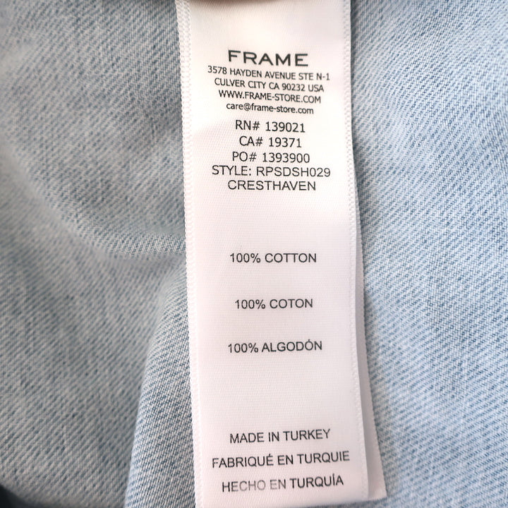 FRAME Ruched Puff Sleeve Denim Shirt Cresthaven Blue Size Small Button-Up Top