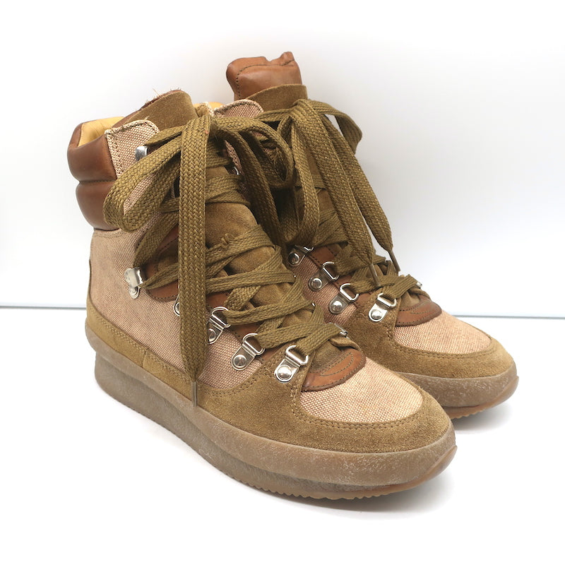Ballade Skråstreg tro på Isabel Marant Brendty Lace-Up Hiking Boots Brown Canvas & Leather Size –  Celebrity Owned