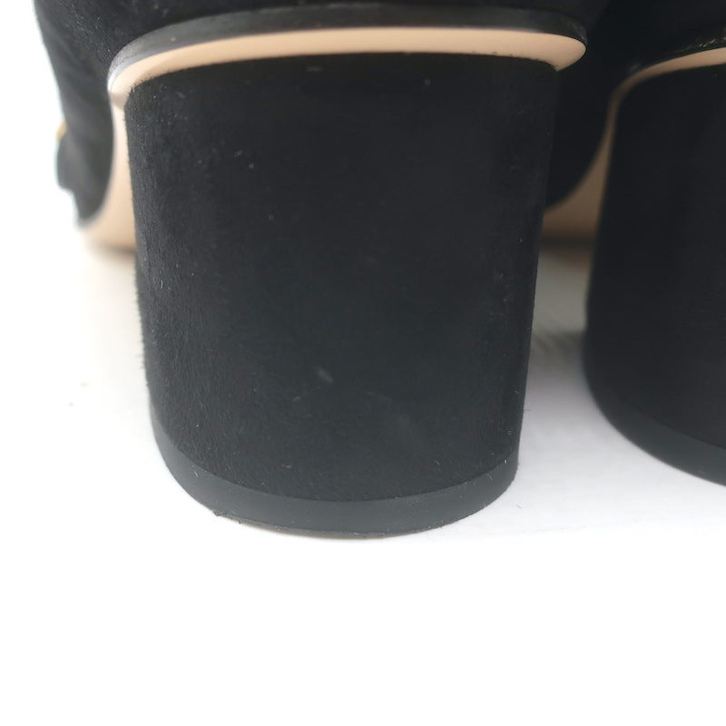 Gucci GG Marmont Fringed Loafer Pumps Black Suede Size 36.5