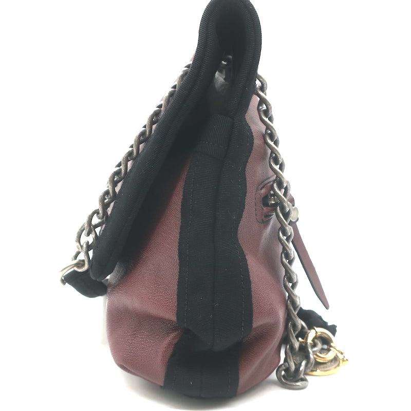 Lanvin Happy Chain Strap Shoulder Bag Burgundy Brown Leather Crossbody